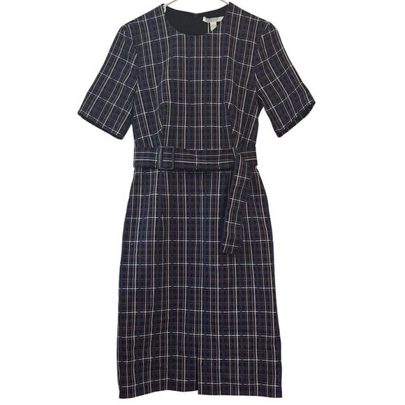 Hugo Boss "Ditania" Women's Size 4 Multi-Color Belted Short Sleeve Sheath Dress - Picture 2 of 13